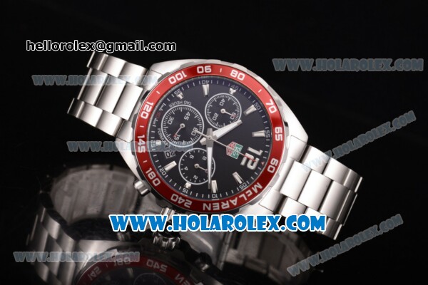 Tag Heuer Formula I Limited Edition 30th Anniversary McLare Chrono Miyota Quartz Full Steel with Black Dial Red Bezel and Stick Markers - Click Image to Close